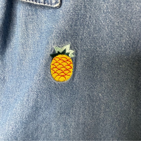Vintage Denim Shirt Pineapple Palm Tree‎ Embroidery Hawaiian Size L - Picture 7 of 13